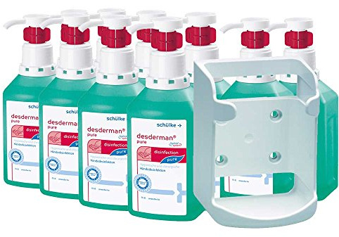 desderman® Hyclick Set - 10 x 1 L - mit Wandspender für Vierkantflaschen | für hygienische & chirurgische Händedesinfektion - hautverträglich - gebrauchsfertig