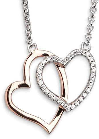XENOX® LOVE STORY Halskette - Damen Halskette aus hochwertigem 925/- Sterlingsilber mit zwei Herz-Anhänger | XS2776R