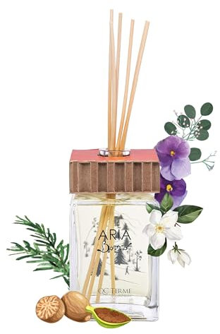 Ambientador de diseño QC Terme Aria Bormio 250 ml, difusor de varillas, fragancia de pino silvestre, romero y bergamota Made in Italy
