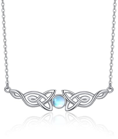 TANGPOET Mondstein Kette 925 Sterling Silber Keltischer Halskette Geburtsstein Halskette Anhänger Schmuck Geschenke für Frauen