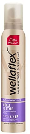 Wellaflex Schaumfestiger Fülle & Style Ultra Stark – Volumen Haarschaum für 24h flexiblen Halt ohne Verkleben – mit UV-Schutz und Hair Taming Complex mit Macadamia-Öl – 200 ml