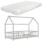 [en.casa] Kinderbett Sisimiut mit Matratze 90 x 200 cm Hausbett mit Rausfallschutz Holzbett für Kinder Bodenbett Lattenrost Kiefernholz Hellgrau/Weiß