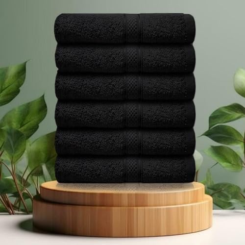 Casabella premium pack of 6 Hand Towels 100% cotton 500 GSM quick Dry super soft extra large Hand towels Pack 50x90 CM 6 Black Hand towels for Bathroom, Kitchen use