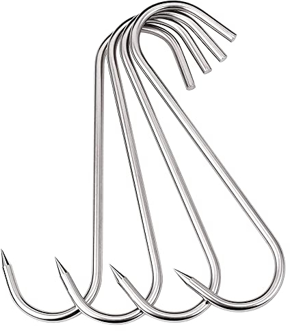 Gancio a S, 10 pollici, gancio per carne, in acciaio inox, resistente, lavorazione della carne, gancio per macellaio, da appendere, agricoltore, cacciatore (4 confezioni da 6 mm)