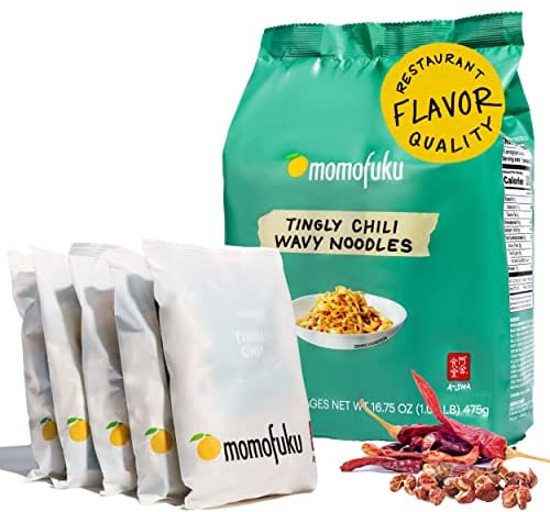 Momofuku Tingly Chili Ramen Noodles by David Chang, 5 Count (Pack of 1) Air-Dried Vegan Instant Noodles with 11g of Plant Based Protein