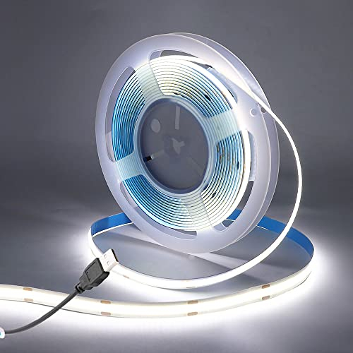 Wisada COB LED Streifen 1M, Innenbereich Nicht Wasserdichte USB Flexibler COB LED Lichtband, DC 5V 320 LEDs/m Kaltweiß FCOB LED Band für Schrankbeleuchtung,Schlafzimmer, Bar, Bühne, Weihnachtsfeier