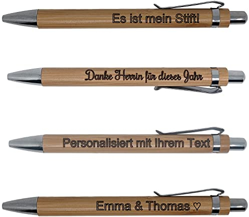 KDO 3D Personalisierter Kugelschreiber aus Bambus, langlebiges Geschenk, personalisierbare Nachricht, günstiges Geschenk - schreiben in Schwarz oder Blau.
