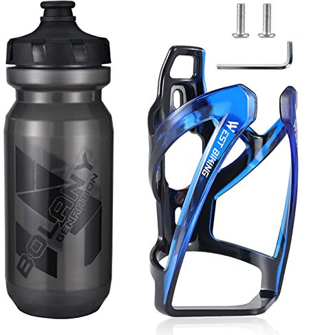 Portabottiglie da bicicletta, versione migliorata, infrangibile, leggero, per mountain bike, bici da corsa, mountain bike (Nero blu + bottiglia d'acqua)