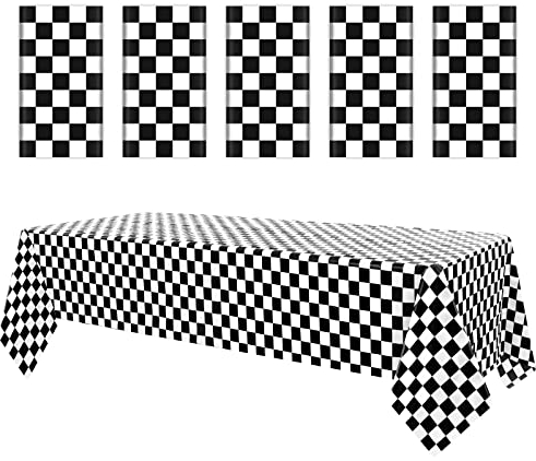 5 Packungen schwarz Karierte Kunststoff-Tischdecke 137 x 274 cm schwarz-weiß Karierte Tischdecke Einweg-Tischdecke mit Karierter Flagge für Retro-Diner-Race-Party-Dekoration