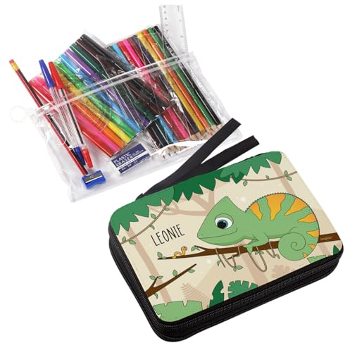 Striefchen® befüllte Federmappe für Mädchen mit verschiedenen Tier und Fabelwesen Motiven Chamäleon