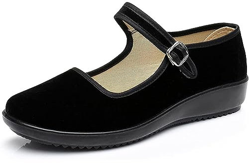 AioTio Zapatos Mary Jane Mujer Merceditas Terciopelo Bailarinas Suela de Goma Antideslizante Suave Planos Ballet Flats Chinos Con Forro Cómodo de Algodón, 36 EU