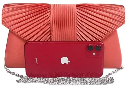 LeahWard Women's Satin Fabric Flap Clutch Bag Prom Wedding Party Evening Shoulder Handbag (Coral)