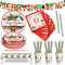 Nkaiso Navidad Vajilla de Fiesta,126 piezas Reutilizable set de juego de platos y cubiertos, Navidad cubertería de cartón,vasos y servilletas,Decoraciones de Fiesta de Navidad (25 invitados)