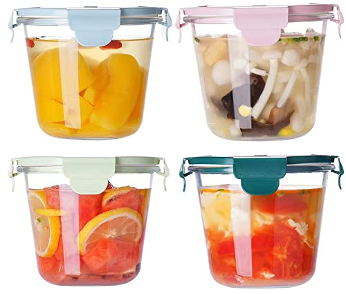 S.ROKE TTAN 710ML Round Glass Soup Storage Containers With Lids, Glass Food Containers With Lids, Round Food Containers for Soup, Lunch, Salad, Leftovers, BPA Free,Freezer, Oven,Dishwasher Safe (4)