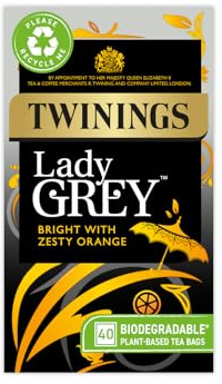 Twinings Lady Grey Black Tea, 40 Tea Bags | Black Tea, Bergamot Flavour, Orange Peel, Zesty Citrus, Biodegradable Tea Bags, Heat Sealed Tea Bags