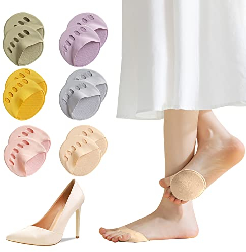 6 Paar Füßlinge Zehensocken damen Toe Socks Invisible Baumwolle Zehenkappe Vorfußpolster Schwarz Beige High Heel Kissen Schuheinlagen 36-39 39-42