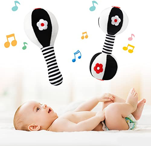 Ballery Greifling zum Rasseln, Baby Sensorisches Weiches Rasselspielzeug, Neugeborenen-Handrasseln-Sets Schwarze und Weiße Baby Rasselspielzeug Kleinkind Lernspielzeug für 0-12 Monate