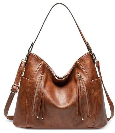 FORRICA Handtasche Damen Umhängetaschen Große PU Leder Vintage Tote Shopper Multi-Tasche Modische Crossbody Schultertasche für Frauen mit Abnehmbarer Gurt für Arbeit Büro Satchel Braun