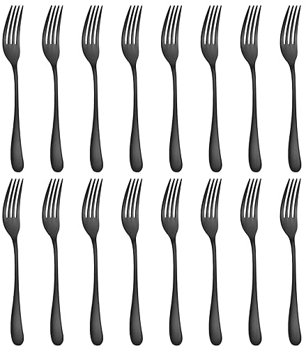 BEWOS 16pcs Set de Fourchettes(8.07 Pouces), Ensemble de Fourchettes en Acier Inoxydable Noir, Fourchette, Miroir Poli, Argent Couvert Fourchettes de table, Lave-Vaisselle