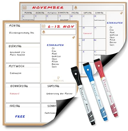 Previs Pack Magnetischer Monatsplaner + Magnetischer Wochenplaner für Kühlschrank und Schreibtisch - Organizer mit Magnet - Jorn Adaplaner, Shopping, Rutina, Studio, Arbeit