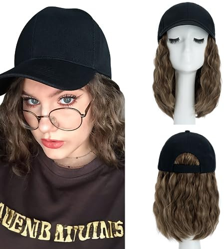 SEGO Wig Cap mit Haaren Extension mit Baseballmütze BOB Perücke Haarverlängerungen Gewellt Haarteil wie Echthaar Damen 20 cm # 85P613
