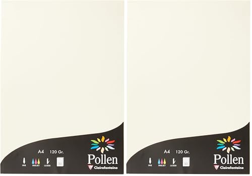 Clairefontaine 4204C Packung mit 50 Karten Pollen 120g, DIN A4, 21 x 29,7cm, Elfenbein (Packung mit 2)