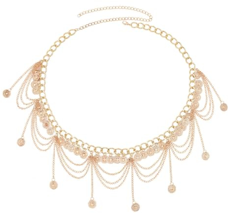 JOCXZI Cinture da donna,Accessori per catena in vita per danza del ventre con ciondolo con nappa, lunghezza della catena in vita 70 cm + catena di estensione 30 cm (oro)