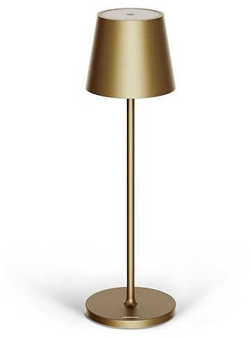 Stilosa Classica 3 - Dimmbare LED Akku-Tischlampe IP54 Indoor & Outdoor - Aufladbar - Warme Lichtfarbe - Designer Tischleuchte mit USB-C Port - Dunkles Gold