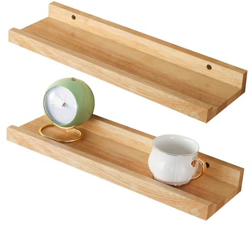 YheenLf Wandregal, 2er Set, 40 x 12 cm Schweberegal, Regalbrettmit für Fotorahmen und Dekos, für Wohnzimmer, Arbeitszimmer, Badezimmer, Küche, Holzfarbe