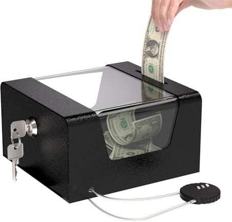 Steel Locking Tip Box - Heavy Duty Secure Tip Jar with Combination Cable Lock - Use for Collecting Donation, Suggestion, Business Card, and More