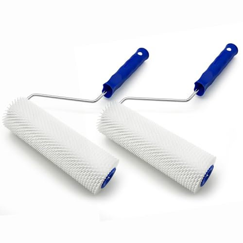 Rouleau à pointes auto-nivelant en latex de 22,9 cm pour sol époxy, rouleau composé de chape, outil de retrait de bulles (2 rouleaux + 2 cadres)