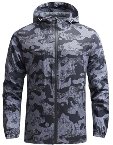 SUCADA Licht Jacke Herren Mit Kapuze Dünnschliff Softshell Jacke Herren Slim Fit Schnelltrocknend Sport Jacke Frühling Bergsportjacke Herren D-Grey2 M