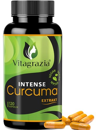 Kurkuma Kapseln hochdosiert – Bio Curcuma mit Piperin – 120 vegane Kapseln – laborgeprüft & ohne Zusätze – Vitagrazia®