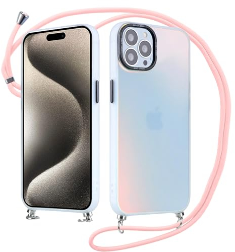 Xylota Coque avec Cordon pour iPhone 13 Pro 6.1'', Couleur Laser Housse avec Réglable Collier Silicone TPU Corde Aesthetic Etui, Lanyard Antichoc Protection Complète Case pour iPhone 13 Pro, Rose