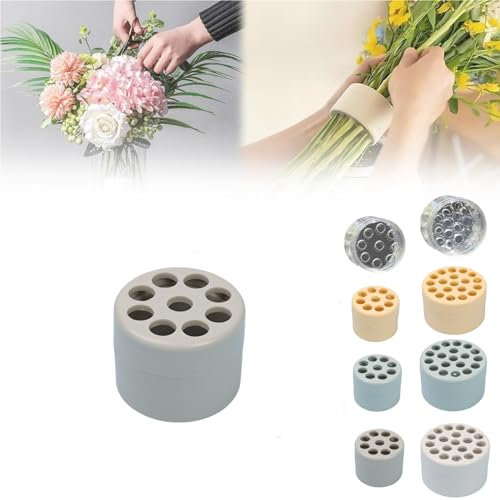 Ikebana-Stielhalter für Vasen, Blumenarrangement-Halter, Ring, wiederverwendbar, Blumenstrauß-Twister (Grau, 9 Löcher)