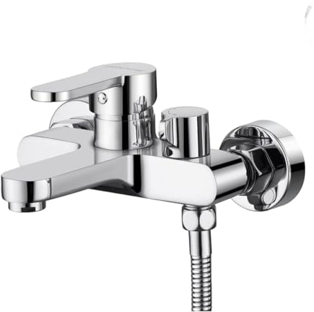 Rubinetto per vasca da bagno, miscelatore monocomando per vasca da bagno, montaggio a parete, 1/2, uscita doccia e vasca da bagno, cromato per doccia e vasca (argento)