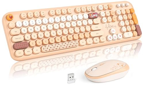 MOFII Ensemble clavier et souris sans fil, joli clavier rétro et souris silencieuse, 2,4 GHz pour PC, ordinateur portable, bureau, Windows (jaune coloré)