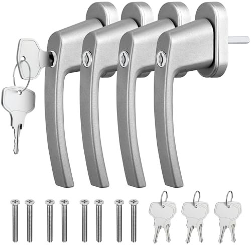 GETLITOOL 2 Paia Maniglia Bloccabile per Finestra con 8 Chiavi per Sicurezza Bambini 4PZ Maniglie per Porte Finestre a Battente con Serratura in Lega di Alluminio Mandrino 35mm - Grigio