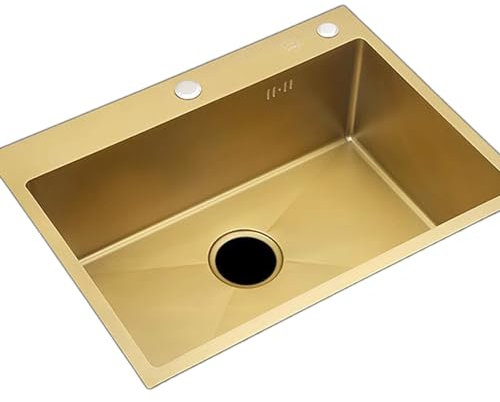 Fregadero De Cocina Dorado Fregadero Individual De Acero Inoxidable Fregadero De Bar Fregadero De Restaurante Panel De Acero Inoxidable Engrosado(45x40cm)