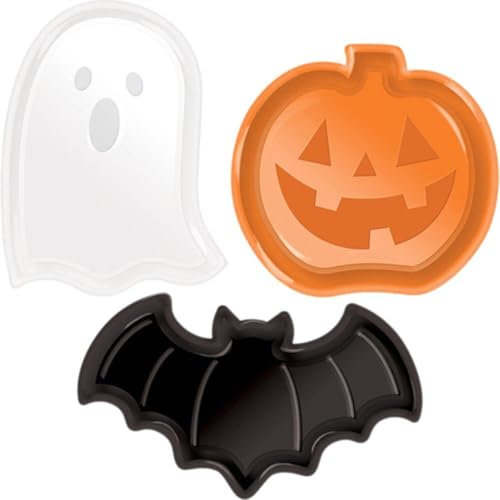 Zghhc Halloween Fruit Plates 3pcs/set Pumpkin Ghost Bat Shaped Party Snack Tray Cookie Tray Halloween Party Serving Tray
