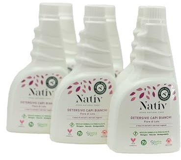 Eco Lab Nativ Detersivo Capi Bianchi 100% Naturale. 6 flaconi da 500 ml. Efficace anche a freddo, elimina gli odori e gli aloni di sudore.