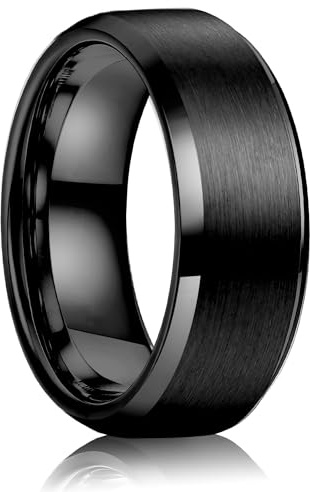 Jstyle Stainless Steel Rings for Men Women 8MM Wedding Band Rings Matte Surface - Beveled Polished Edge Mens Ring Size 10 Black Ring for Men