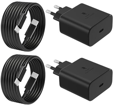 2-Pack 45W Chargeur Ultra Rapide avec Câble USB C 2M pour Samsung Galaxy S25 S24 S23 S22 S21 S20 Ultra S25+ S24+ Note20 A55 A53 Z Fold6, Tab S10+ S9 S8 S7 Tablette, USBC Prise Secteur Adaptateur