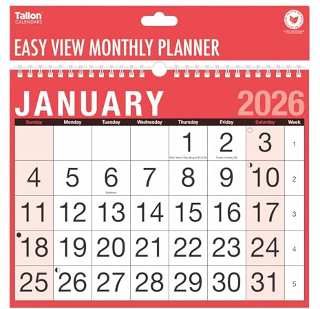 Monatsplaner 2025 Easy View A4 Wandkalender mit großer Schrift Monats-Überblick Spiralbindung