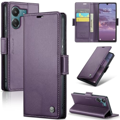 Rerzoiro Case for Xiaomi Redmi 13C/Poco C65 Case, Case Premium PU Leather[RFID Blocking]Wallet Flip Folio Case with Card Holder and Magnetic Kickstand Cover for Redmi 13C/Poco C65, Purple