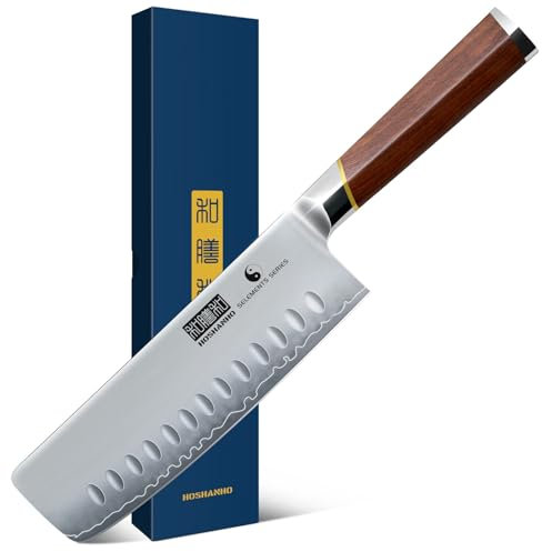 HOSHANHO Nakiri Knife 7 Inch, Hand Forged Japanese Super Steel Chef Knives, Multipurpose Meat and Vegetable Kitchen Knife with Red Sandal Wooden Handle & Gift Box