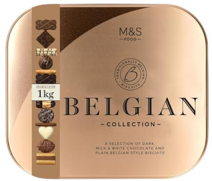 M&S Belgian Collection Chocolate Biscuits, 1kg Tin, Dark Milk and White Chocolate Assortment
