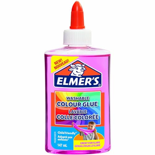 Colla Vinilica Colorata Semitrasparente, Lavabile, Ottima per Realizzare Slime,147 ml, 1 Pezzo per Elmer’S (rosa)