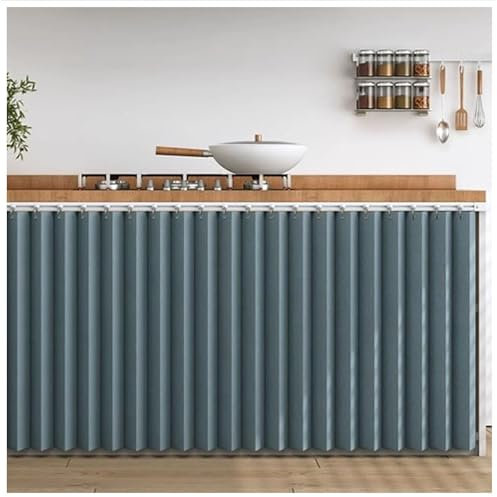 Tende Sotto Il Lavandino, Tendina Sottolavello Bagno, Tenda per Finestra Della Cucina con Binario di Scorrimento Senza Foratura per Armadio da Cucina/Armadio/Bagno/Mobile Lavatrice/Scaffale(Blu,WxH 14