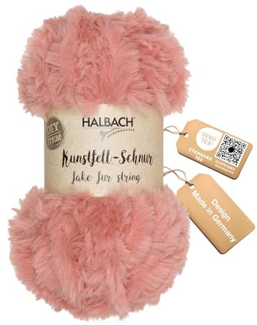 Halbach Seidenbänder flauschige Wolle zum stricken | 50g Knäul - Breite: 1cm | Kunstfellgarn zum basteln | Farbe: rosa
